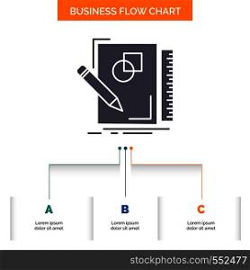 sketch, sketching, design, draw, geometry Business Flow Chart Design with 3 Steps. Glyph Icon For Presentation Background Template Place for text.. Vector EPS10 Abstract Template background