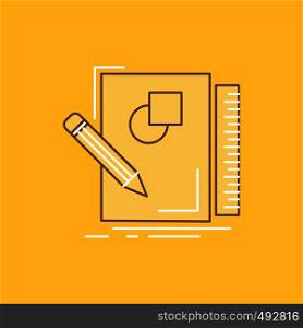 sketch, sketching, design, draw, geometry Flat Line Filled Icon. Beautiful Logo button over yellow background for UI and UX, website or mobile application. Vector EPS10 Abstract Template background