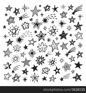 Sketch stars collection. Hand drawn star, sky drawing comet with burst. Scribble space elements, isolated doodle grunge tidy vector decorations. Stars collection sketch doodle drawing illustration. Sketch stars collection. Hand drawn star, sky drawing comet with burst. Scribble space elements, isolated doodle grunge tidy vector decorations