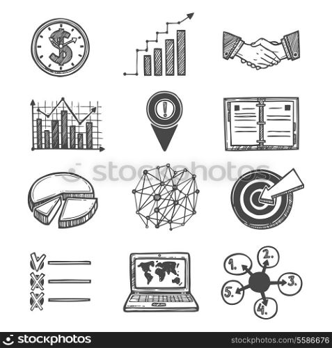 Sketch strategy and management icons set isolated vector illustration.