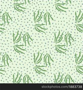 Sketch tropical leaves semless pattern. Tropic leaf on dots background. Exotic hawaiian wallpaper. Design for fabric, textile print, wrapping, cover. Vector illustration.. Sketch tropical leaves semless pattern. Tropic leaf on dots background.