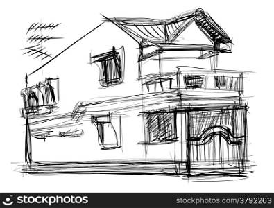 sketch vector of house in bangkok