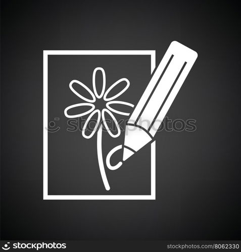 Sketch with pencil icon. Black background with white. Vector illustration.