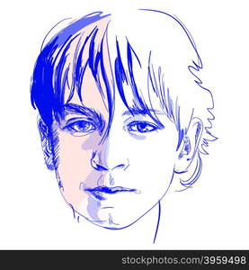 Sketch Young Boy portrait. Flat design vector illustration