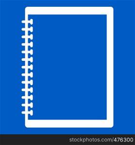 Sketchbook icon white isolated on blue background vector illustration. Sketchbook icon white
