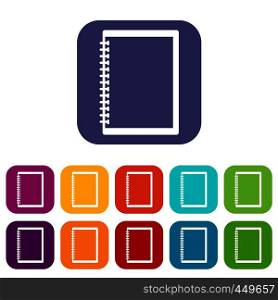 Sketchbook icons set vector illustration in flat style In colors red, blue, green and other. Sketchbook icons set flat