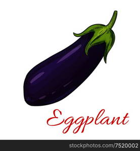 Sketched eggplant vegetable isolated icon. Ripe purple aubergine for vegetarian and healthy food, organic farm and greengrocery market design. Sketched eggplant or aubergine vegetable