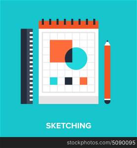 sketching. Abstract vector illustration of sketching flat design concept.