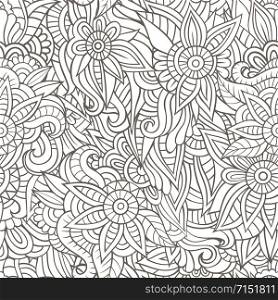 Sketchy doodles decorative floral outline ornamental seamless pattern. Sketchy doodles decorative floral outline ornamental seamless pa