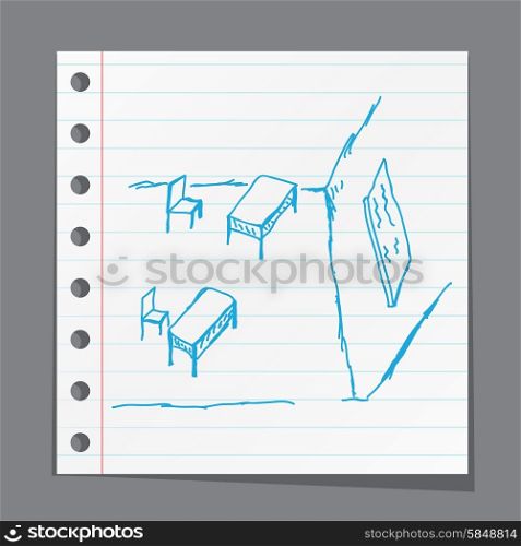 Sketchy illustration of a school desk