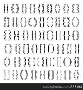 Sketchy parenthesis and different braces. Vector set of doodles. Collection of bracket for curly and whorl artistic illustration. Sketchy parenthesis and different braces. Vector set of doodles