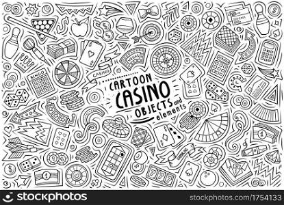 Sketchy vector hand drawn doodle cartoon set of Casino theme items, objects and symbols. Doodle cartoon set of Casino objects and symbols