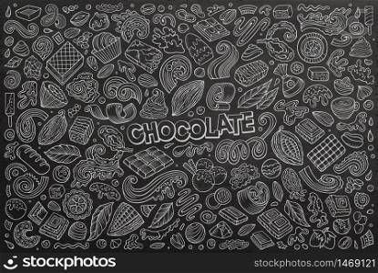 Sketchy vector hand drawn doodle cartoon set of Chocolate theme items, objects and symbols. Vector doodle cartoon set of Chocolate theme items, objects and symbols
