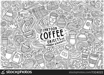 Sketchy vector hand drawn doodle cartoon set of Coffee theme items, objects and symbols. Vector set of Coffee theme items, objects and symbols