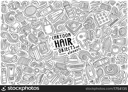 Sketchy vector hand drawn doodle cartoon set of Hair Salon theme items, objects and symbols. Doodle cartoon set of Hair Salon objects and symbols