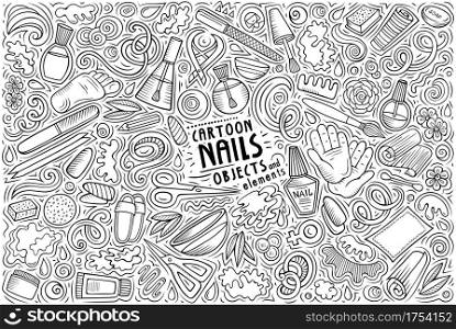 Sketchy vector hand drawn doodle cartoon set of Nail Salon theme items, objects and symbols. Doodle cartoon set of Nail Salon objects and symbols