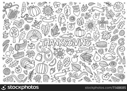 Sketchy vector hand drawn Doodle cartoon set of objects and symbols on the Thanksgiving autumn theme. Sketchy vector hand drawn Doodle cartoon set of objects