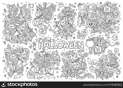 Sketchy vector hand drawn Doodle cartoon set of objects and symbols on the Halloween theme. Sketchy vector hand drawn Doodle cartoon set of objects
