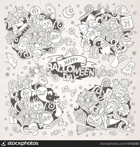 Sketchy vector hand drawn Doodle cartoon set of objects and symbols on the Halloween theme. Sketchy vector hand drawn Doodle cartoon set of objects