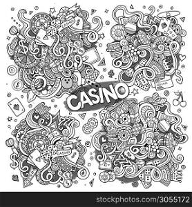Sketchy vector hand drawn doodles cartoon set of Casino objects and symbols. Sketchy vector doodles cartoon set of Casino designs