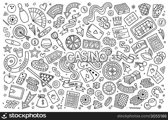 Sketchy vector hand drawn doodles cartoon set of Casino objects and symbols. Sketchy vector hand drawn doodles cartoon set of Casino objects
