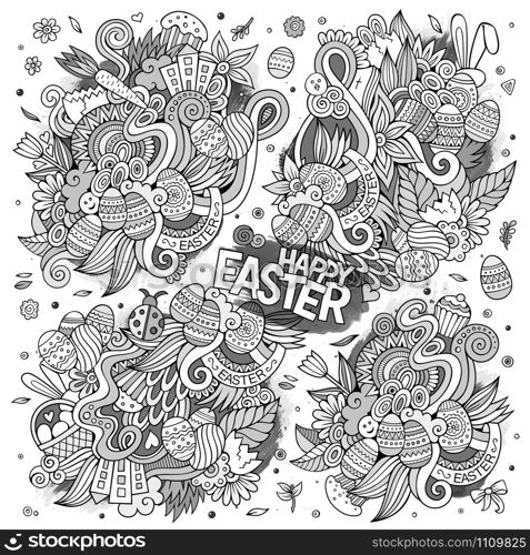 Sketchy vector hand drawn doodles cartoon set of Easter objects and symbols. Sketchy doodles cartoon set of Easter objects