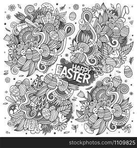 Sketchy vector hand drawn doodles cartoon set of Easter objects and symbols. Sketchy doodles cartoon set of Easter objects