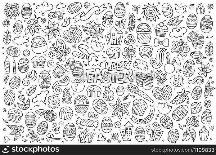 Sketchy vector hand drawn doodles cartoon set of Easter objects and symbols. Sketchy vector hand drawn doodles cartoon set of Easter objects
