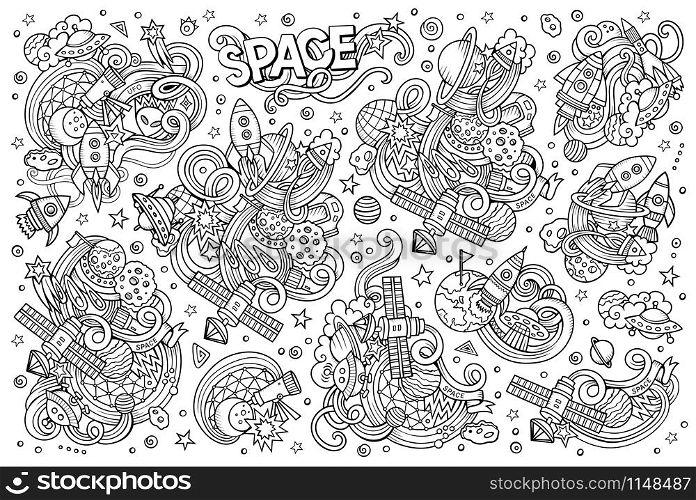 Sketchy vector hand drawn doodles cartoon set of Space objects and symbols. Sketchy vector hand drawn doodles cartoon set of Space objects