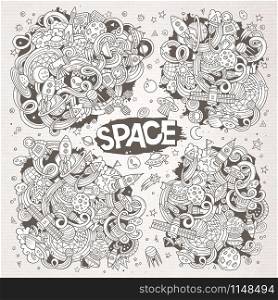Sketchy vector hand drawn doodles cartoon set of Space objects and symbols. Paper background. Sketchy vector hand drawn doodles cartoon set of Space designs