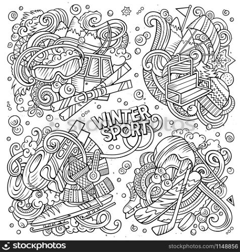Sketchy vector hand drawn doodles cartoon set of Winter sport combinations of objects and elements. All items are separate. Sketchy vector hand drawn doodles cartoon set of Winter sport combinations