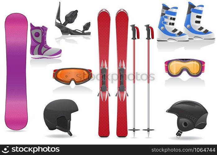 ski and snowboarding set icons equipment vector illustration isolated on white background
