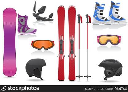 ski and snowboarding set icons equipment vector illustration isolated on white background