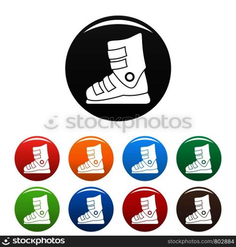 Ski boots icons set 9 color vector isolated on white for any design. Ski boots icons set color