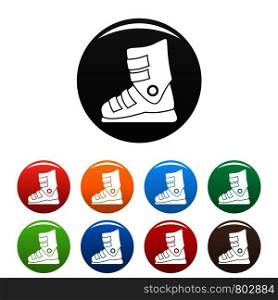 Ski boots icons set 9 color vector isolated on white for any design. Ski boots icons set color