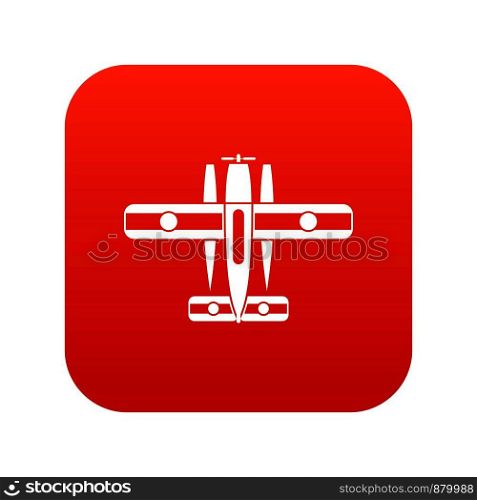 Ski equipped airplane icon digital red for any design isolated on white vector illustration. Ski equipped airplane icon digital red