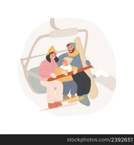 Ski lift isolated cartoon vector illustration Happy family in a ski chairlift in the resort, having fun together, showing love, people active lifestyle, extreme adventure vector cartoon.. Ski lift isolated cartoon vector illustration