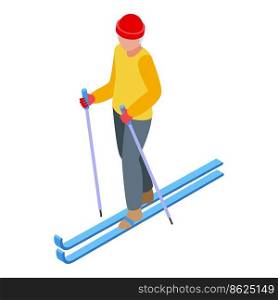 Ski retirement travel icon isometric vector. Old man. Couple person. Ski retirement travel icon isometric vector. Old man