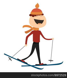 Skier on snow, illustration, vector on white background