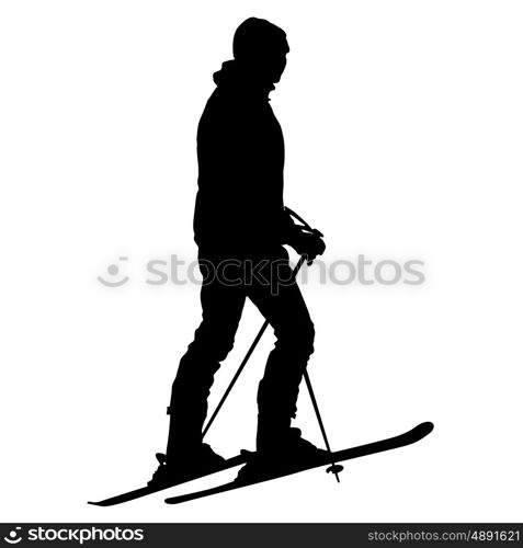 Skier standing on the snow. Vector sport silhouette. Skier standing on the snow. Vector sport silhouette.