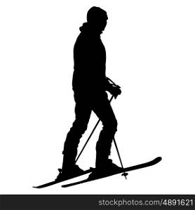Skier standing on the snow. Vector sport silhouette. Skier standing on the snow. Vector sport silhouette.