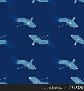 Skiers on the slope. Winter sports seamless pattern. For fabric design, textile print, wrapping paper, cover. Vector illustration. Skiers on the slope. Winter sports seamless pattern.