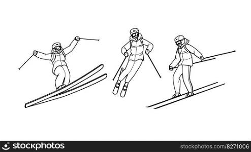 skiing snow winter vector. mountain sport, extreme travel, season cold, white ski, skier lifestyle skiing snow winter character. people Illustration. skiing snow winter vector