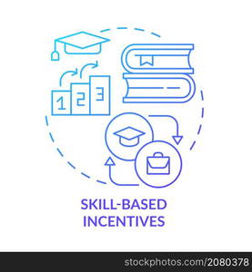 Skill-based incentives blue gradient concept icon. Development of team members abstract idea thin line illustration. Isolated outline drawing. Roboto-Medium, Myriad Pro-Bold fonts used. Skill-based incentives blue gradient concept icon