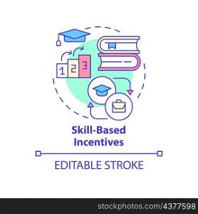 Skill-based incentives concept icon. Growth of team members abstract idea thin line illustration. Isolated outline drawing. Editable stroke. Roboto-Medium, Myriad Pro-Bold fonts used. Skill-based incentives concept icon