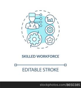 Skilled workforce turquoise concept icon. Competitive advantage in health industry abstract idea thin line illustration. Isolated outline drawing. Editable stroke. Arial, Myriad Pro-Bold fonts used
. Skilled workforce turquoise concept icon