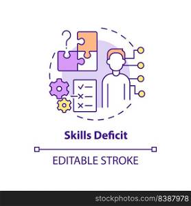 Skills deficit concept icon. No professional development. Adaptability enemy in HR abstract idea thin line illustration. Isolated outline drawing. Editable stroke. Arial, Myriad Pro-Bold fonts used. Skills deficit concept icon