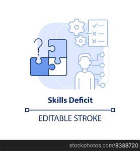 Skills deficit light blue concept icon. No professional development. Adaptability abstract idea thin line illustration. Isolated outline drawing. Editable stroke. Arial, Myriad Pro-Bold fonts used. Skills deficit light blue concept icon