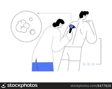 Skin cancer diagnosis abstract concept vector illustration. Doctor examines patient body using special equipment, skin cancer detection, medical examination, melanoma prevention abstract metaphor.. Skin cancer diagnosis abstract concept vector illustration.