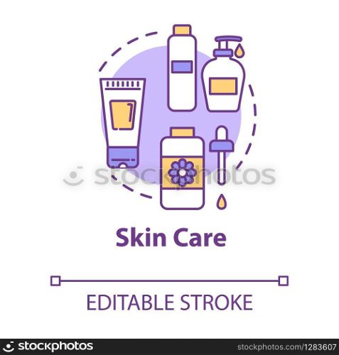 Skin care, beauty concept icon. Cleansing or moisturizing cosmetic products, cosmetology, face care idea thin line illustration. Vector isolated outline RGB color drawing. Editable stroke